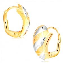 585 Gold Ohrringe – ein asymmetrischer matter Bogen mit zweifarbigen Streifen und Gitter