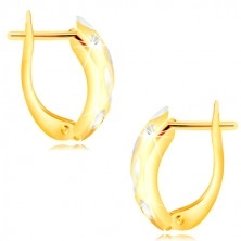 14K Gold Ohrringe - atypischer Bogen mit kleinen Körnern aus Weißgold verziert