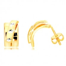 14K kombinierte Gold Ohrringe - breiterer Bogen mit mattem Halbkreis, Ohrstecker