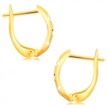 14K Gold Ohrringe – atypischer Bogen mit Kerben und Kreuzen aus Weißgold