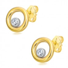 Kombinierte 14K Gold Ohrringe - schmaler Kreis mit einem Zirkon in Fassung