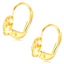 Ohrringe aus 14K Gelbgold - drei spiralförmig gedrehte Blütenblätter, runder Zirkon