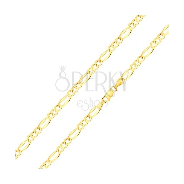 14K Gelbgold Armband – drei ovale Glieder, längliches Glied, verlängerte Kanten, 180 mm