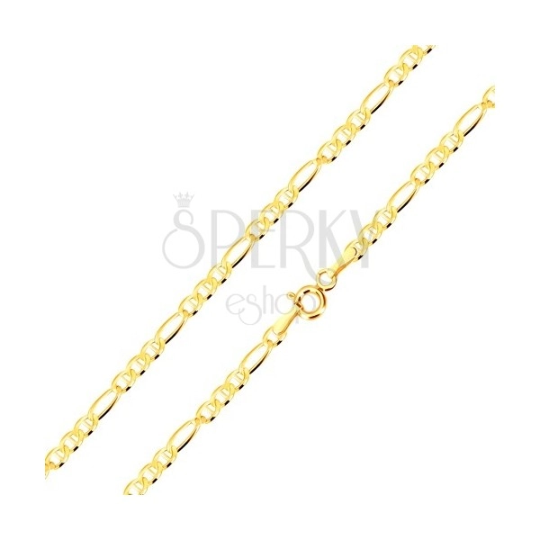 585 Gelbgold Armband - längliches Glied, drei ovale Glieder mit Stäbchen, 200 mm