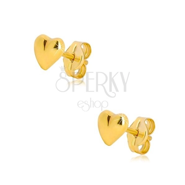 9K Gelbgold Ohrringe - glänzendes asymmetrisches Herz, Ohrsteckerverschluss