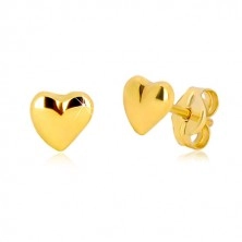 9K Gelbgold Ohrringe - glänzendes asymmetrisches Herz, Ohrsteckerverschluss