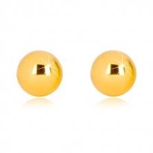 375 Gelbgold Ohrringe - einfache Halbkugel, glänzende Oberfläche, 7 mm