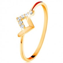 Glänzender Ring aus 9K Gelbgold - gebrochener Streifen mit glatter und Zirkoniaoberfläche