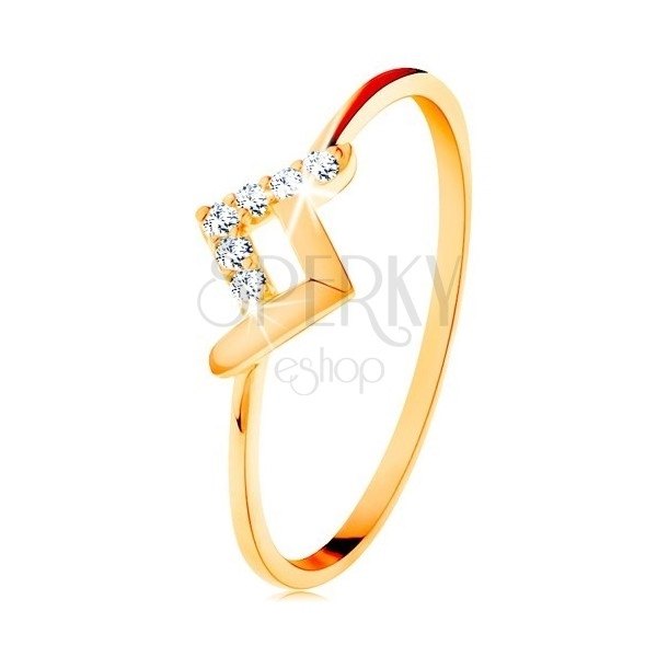 Glänzender Ring aus 9K Gelbgold - gebrochener Streifen mit glatter und Zirkoniaoberfläche