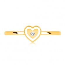 Ring in 9K Gelbgold - Herz mit weißem Rand und klarem Zirkon