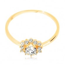 Ring aus 9K Gelbgold - klare Zirkoniasonne, schmale glänzende Arme