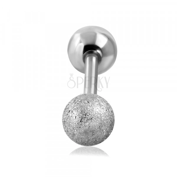Tragus Ohr Piercing aus Stahl - glatte sandgestrahlte Kugel in silberner Farbe, 16 mm