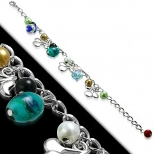Kettenarmband mit Anhängern - Perlen mit Rosen, Kirschen, künstliche Perlen