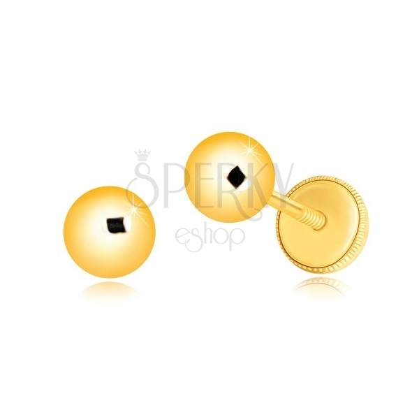 585 Gelbgold Ohrringe - einfache glänzende Kugel, Ohrstecker mit Schraubverschluss, 5 mm