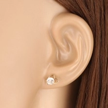 Ohrringe aus 14K Gelbgold - asymmetrischer Herzumriss, glitzernder Zirkon, Ohrstecker mit Schraubverschluss