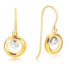 9K Gold Ohrringe - Ring aus Gelbgold, Fassung aus Weißgold und Zirkon