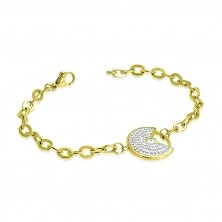 Stahl Armband in goldener Farbe - dekorativer Kreis mit einem Ausschnitt, klare glitzernde Zirkone