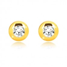 14K Gelbgold Ohrringe - glänzender Kreis mit einem klaren runden Zirkon, Ohrstecker mit Schraubverschluss