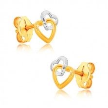 Kombinierte 9K Gold Ohrringe - miteinander verbundene Herzumrisse, Ohrstecker