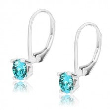 Ohrringe aus 925 Silber - glitzernder Zirkon in aquamarinblauer Farbe, Damenverschluss
