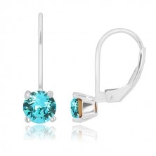 Ohrringe aus 925 Silber - glitzernder Zirkon in aquamarinblauer Farbe, Damenverschluss