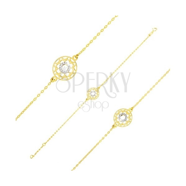 Armband aus kombiniertem 375 Gold - geschnitzte Blume und Zirkon Ring