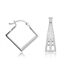 925 Silber Ohrringe - räumlicher Rhombus und Gitter, französischer Verschluss