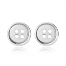 925 Silber Ohrringe - glänzender runder Knopf mit vier Löchern, Ohrstecker