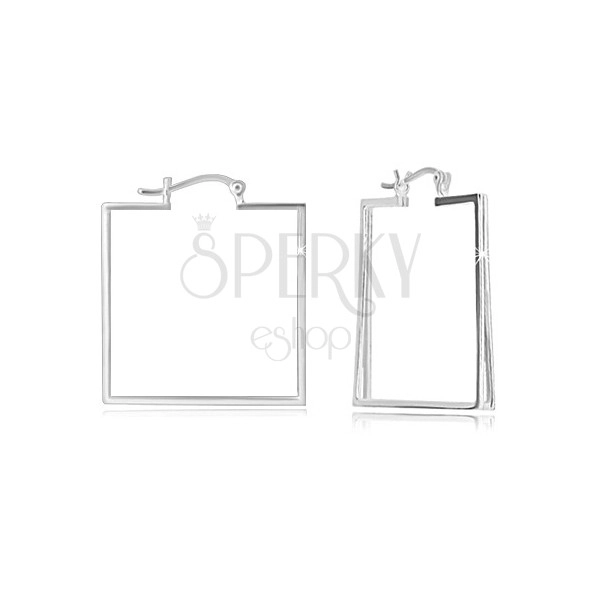 925 Silber Ohrringe - räumliches Quadrat, drei senkrechte Linien, französischer Verschluss