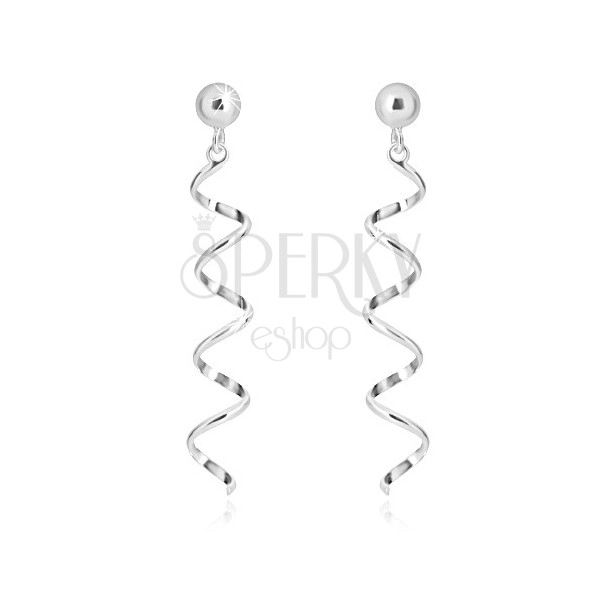 925 Silber Ohrringe - glänzende Kugel und schmale Spirale, Ohrstecker