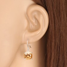 Ohrringe aus 925 Silber - Zirkon Quadrat in honiggoldener Farbe, abgerundete Kanten