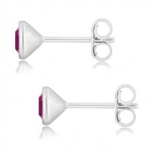 Ohrringe aus 925 Silber - glitzernder Zirkon in lila Farbe, glänzende runde Fassung
