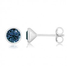 925 Silber Ohrringe - glitzernder Zirkon in dunkelblauer Farbe, runde Fassung