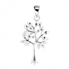 Anhänger - Lebensbaum, schmaler Baumstamm mit verzweigter Krone, 925 Silber