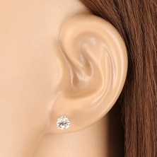 Ohrringe aus 925 Silber - runder Zirkon in transparenter Farbe, vier Krappen