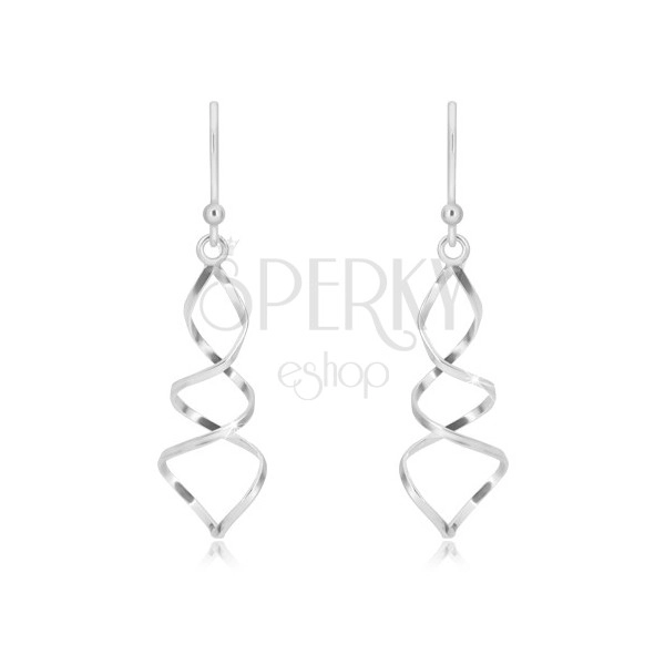 925 Silber Ohrringe - glänzende Spirale, zwei verflochtene Linien