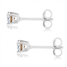 925 Silber Ohrringe - runder Zirkon in klarer Farbe in quadratischer Fassung