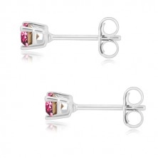 925 Silber Ohrringe - runder Zirkon in rosa Farbe in quadratischer Fassung