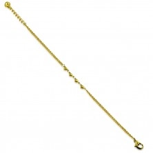 Stahl Armband in goldener Farbe - vier Herzen mit Kerben, Doppelketten, Glöckchen