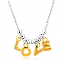 Halskette aus 925 Silber - Kette, Buchstaben "L-O-V-E" in goldenem Farbton und Kugeln