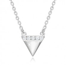 925 Silber Halskette - umgekehrtes Dreieck, glitzernde Zirkon Linie