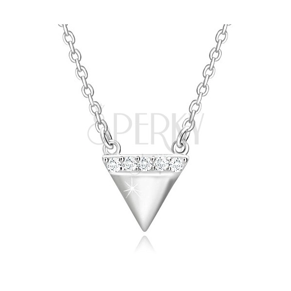 925 Silber Halskette - umgekehrtes Dreieck, glitzernde Zirkon Linie