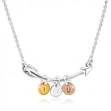 925 Silber Halskette - gebogener Pfeil, dreifarbige Kreise "I HEART YOU"