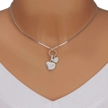 Halskette aus 925 Silber - glänzende Kette aus eckigen Gliedern, Multi-Anhänger, Herzen