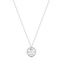925 Silber Halskette - zwei gewölbte Kreise, Aufschrift "You make me smile", Smiley