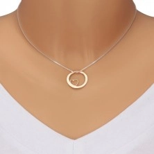 925 Silber Halskette - quadratische Kette, Kreis in rosa-goldener Farbe mit Ausschnitt und Aufschrift