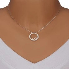 925 Silber Halskette - Kreisumriss mit Unendlichkeits-Symbol, Aufschrift, eckige Kette