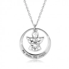 925 Silber Halskette - Kreisumriss, Engel mit Verzierungen, Aufschrift