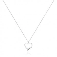 925 Silber Halskette - symmetrischer Herzumriss, glitzernder transparenter Zirkon