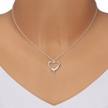 925 Silber Halskette - symmetrischer Herzumriss, glitzernder transparenter Zirkon